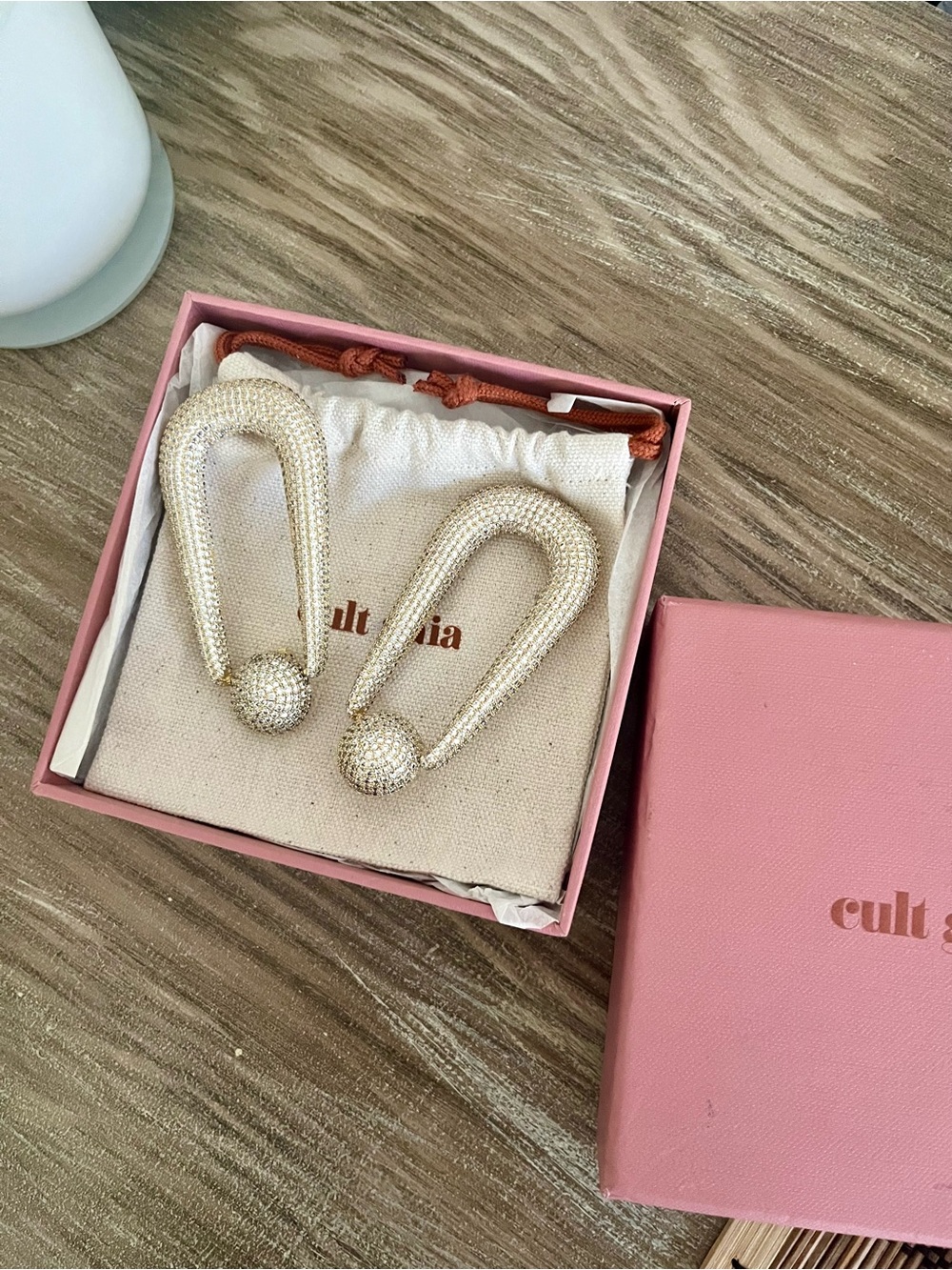 Cult Gaia Brea Clip-On Drop Earrings, Gold & Clear Crystals, new in box! - Picture 7 of 11